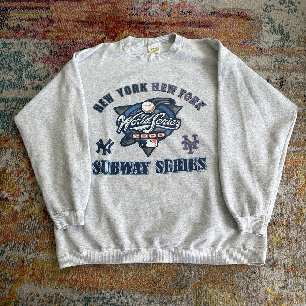 Vintage 2000 World Series Subway Series Sweatshirt Mens XL Grey Yankees vs Mets